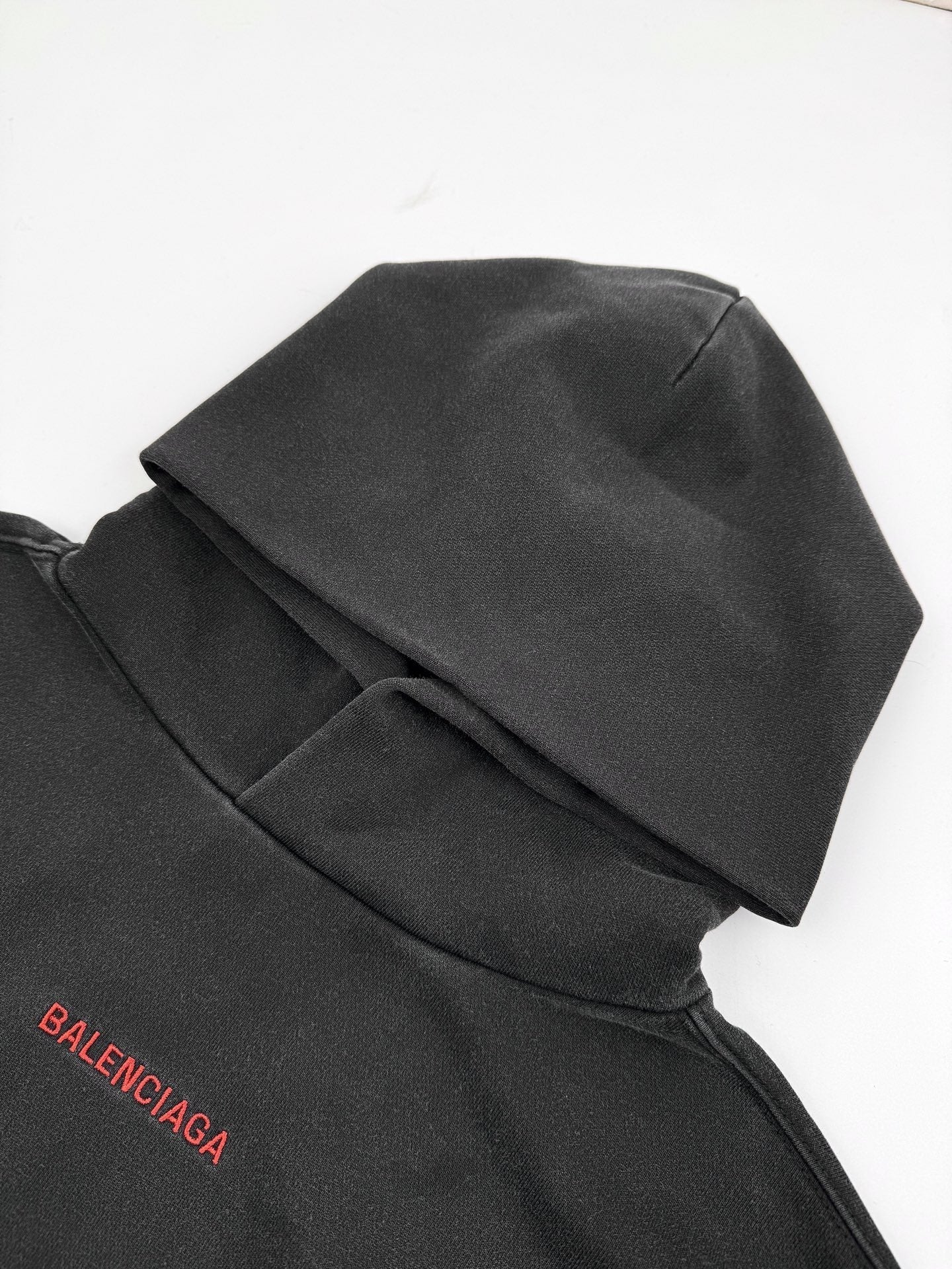 Balenciaga Logo Embroidered Hoodie "Faded Black-Red"