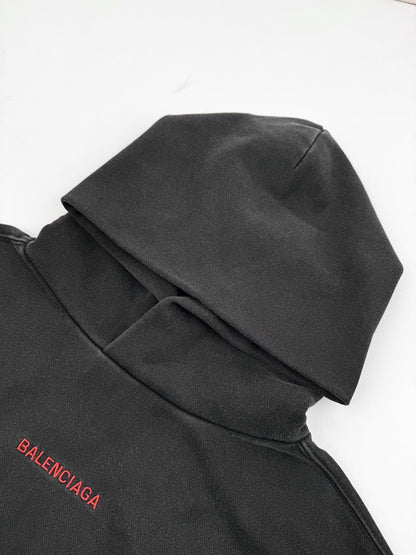 Balenciaga Logo Embroidered Hoodie "Faded Black-Red"