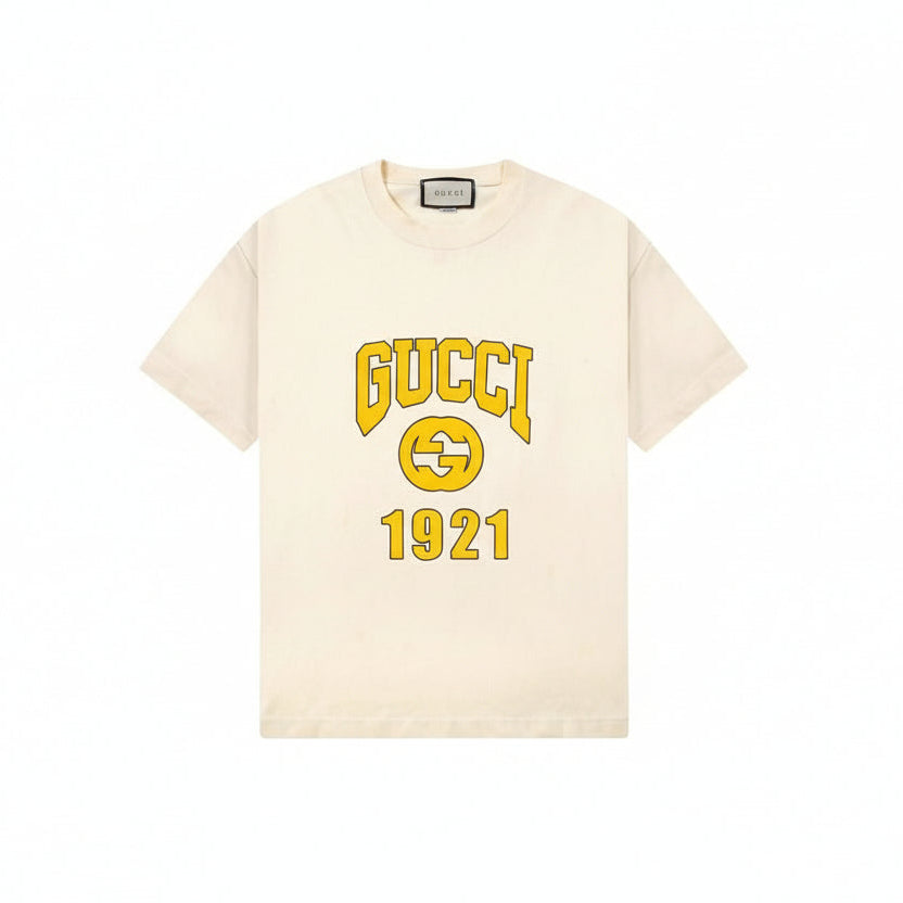 Gucci College Logo Print T-Shirt "Beige-Yellow"