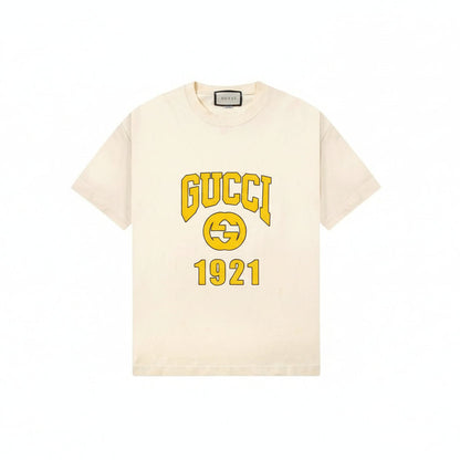 Gucci College Logo Print T-Shirt "Beige-Yellow"
