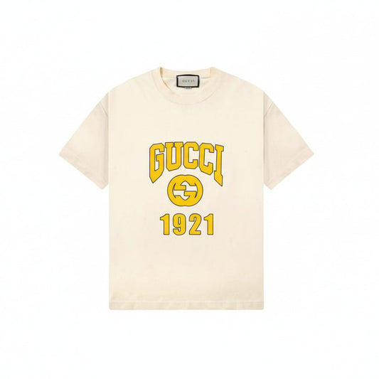 Gucci College Logo Print T-Shirt "Beige-Yellow"