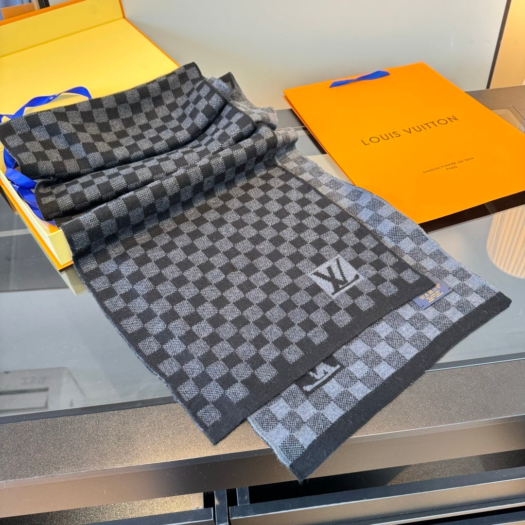 Louis Vuitton Damier Wool Scarf "Black-Grey"