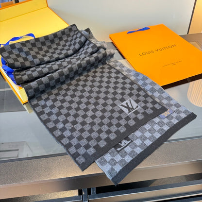 Louis Vuitton Damier Wool Scarf "Black-Grey"
