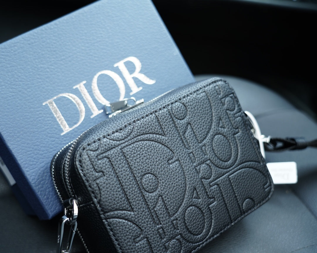 Dior Zipped Pouch with Strap "Black Dior Gravity Leather"