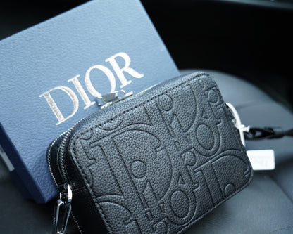 Dior Zipped Pouch with Strap "Black Dior Gravity Leather"