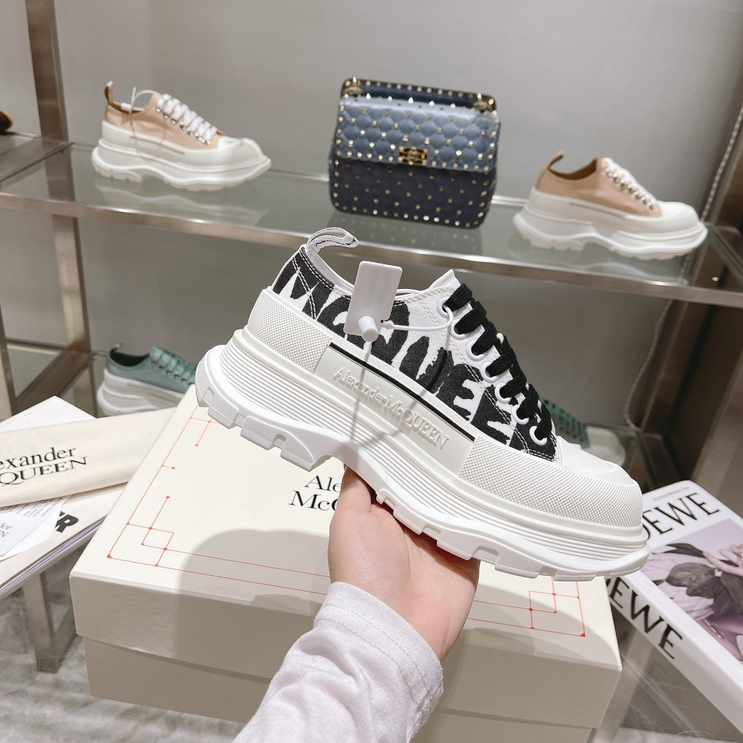 Alexander McQueen Tread Slick Low "White-Black Graffiti Logo"