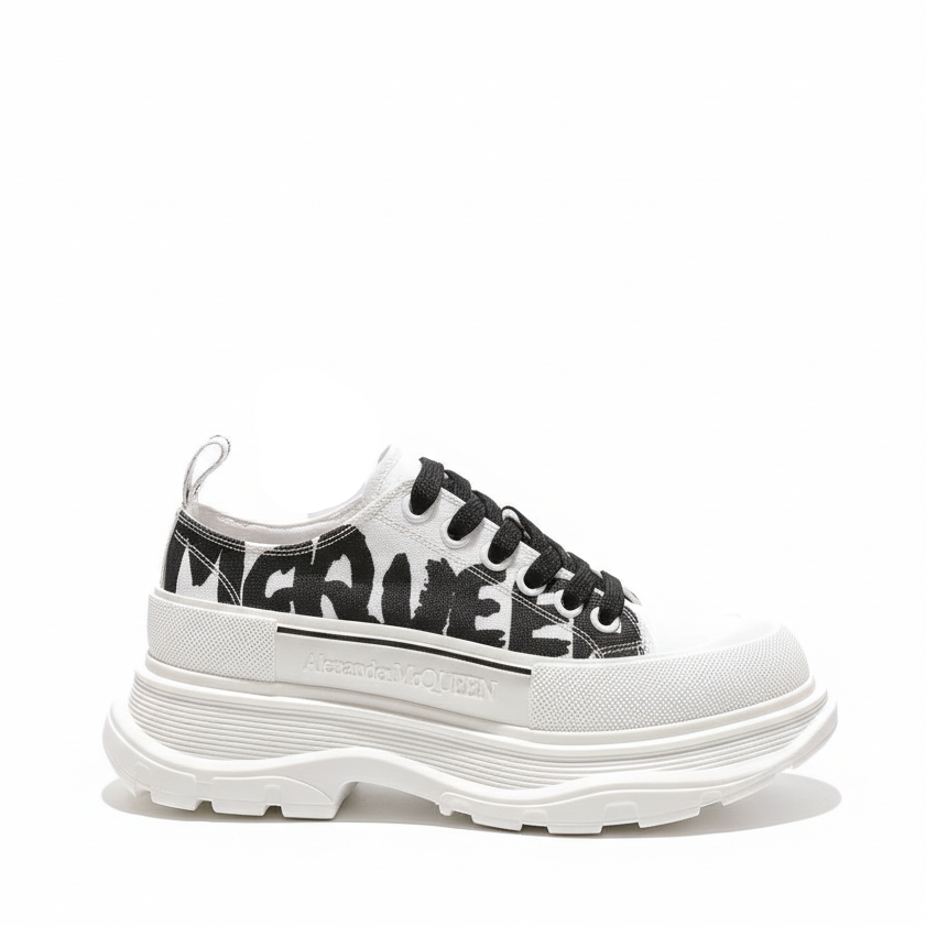 Alexander McQueen Tread Slick Low "White-Black Graffiti Logo"