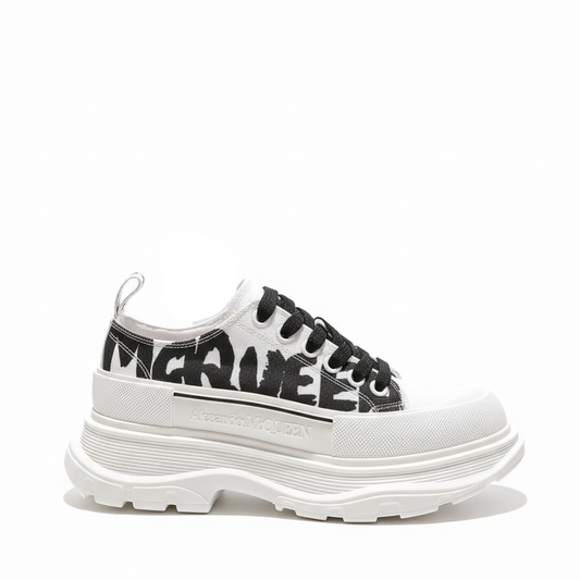 Alexander McQueen Tread Slick Low "White-Black Graffiti Logo"