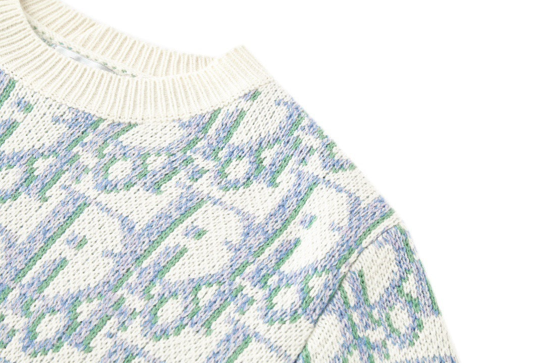 Dior Oblique Sweater "White and Blue Wool Jacquard"