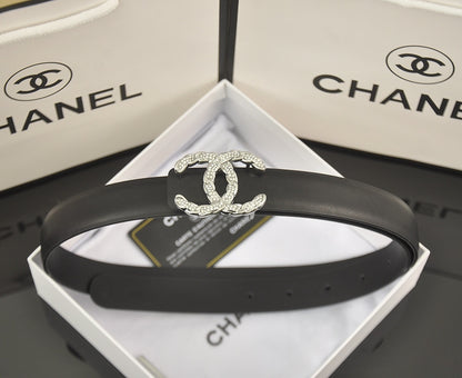 Chanel Crystal CC Leather Belt "Black-Silver"