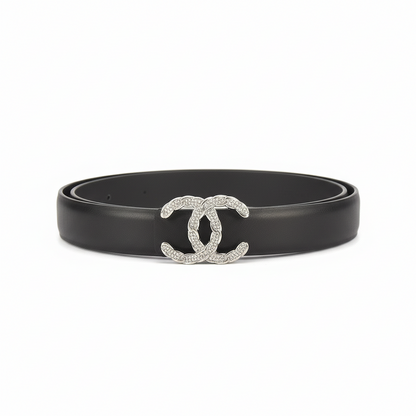 Chanel Crystal CC Leather Belt "Black-Silver"