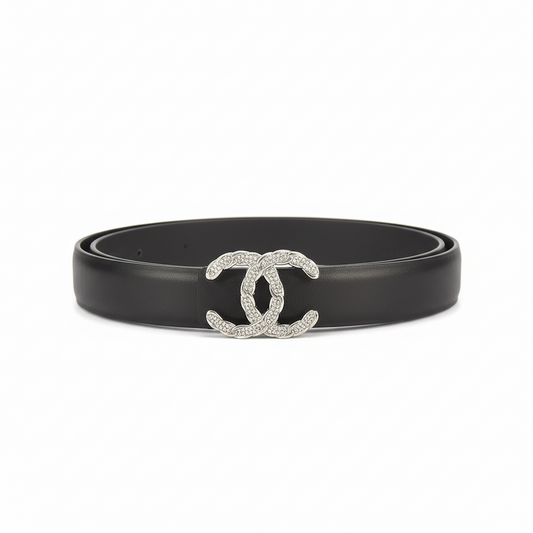 Chanel Crystal CC Leather Belt "Black-Silver"