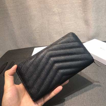Yves Saint Laurent Cassandre Matelasse Zip Around Wallet Silver