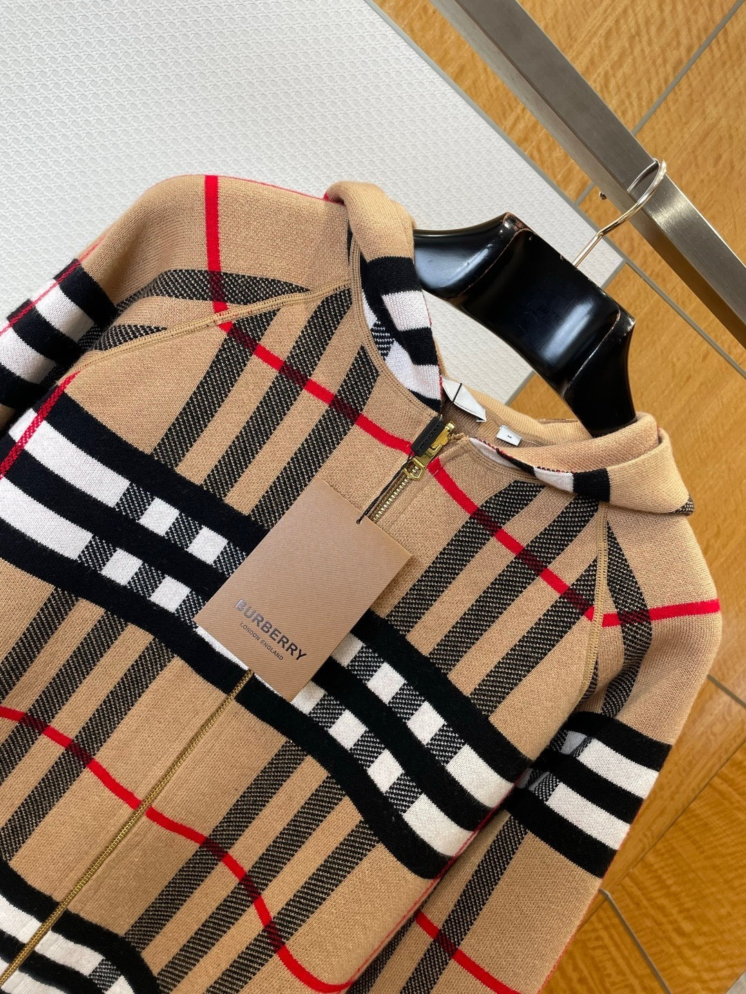 Burberry Ferryton Plaid Cotton Check Zip Hoodie "Sand Beige"