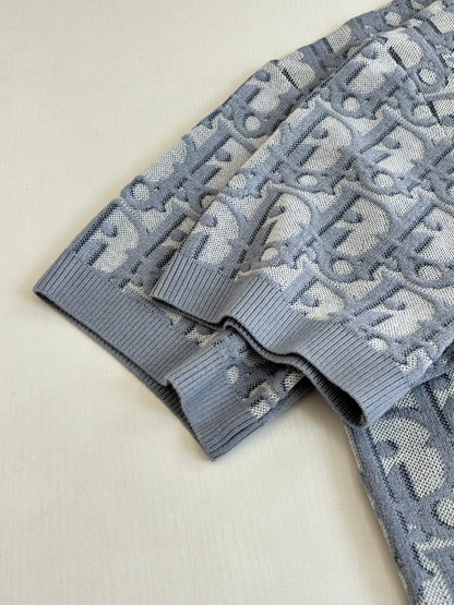 Dior Oblique T-Shirt "Blue Cotton-Wool-Silk Jacquard"