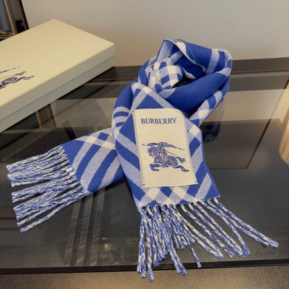 Burberry Check Cashmere Scarf "Blue-White"