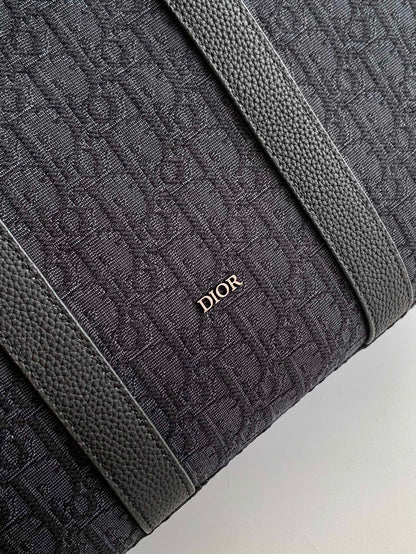 Dior Weekender 40 "Black Dior Oblique Jacquard and Black Grained Calfskin"