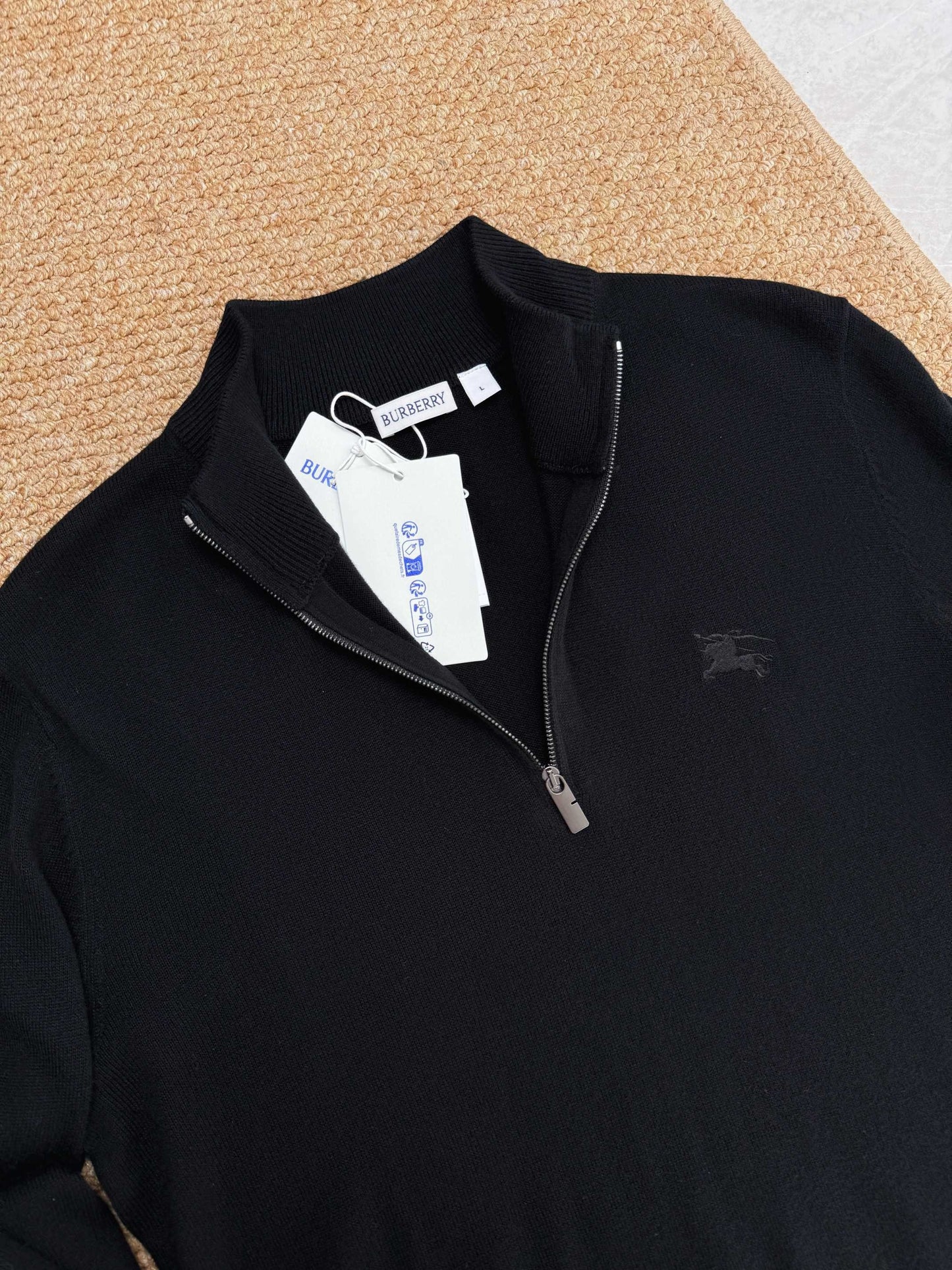 Burberry Cashmere Blend Half-Zip Sweater "Black"