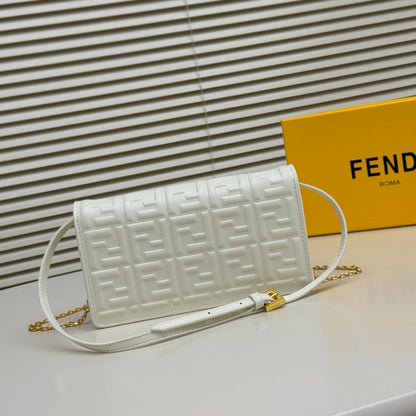Fendi Tube Wallet On Chain "White Nappa Leather Wallet with FF Motif"