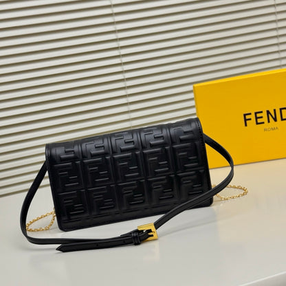 Fendi Tube Wallet On Chain "Black Nappa Leather Wallet with FF Motif"