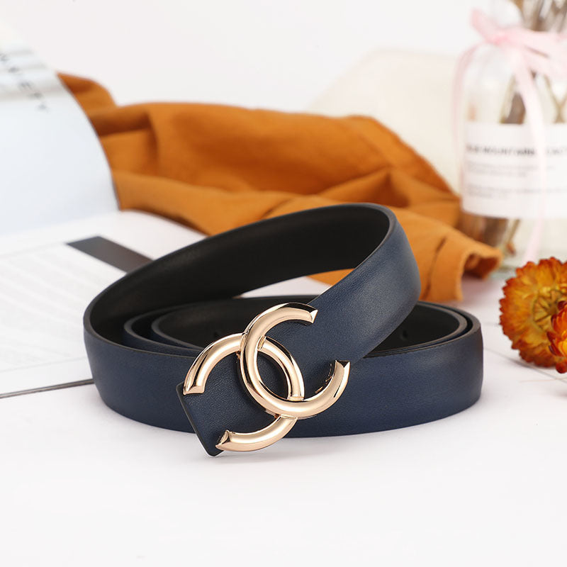 Chanel Leather Belt "Navy Blue-Gold"