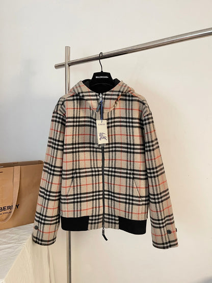 Burberry Reversible Wool Hooded Jacket "Black" and "Beige"