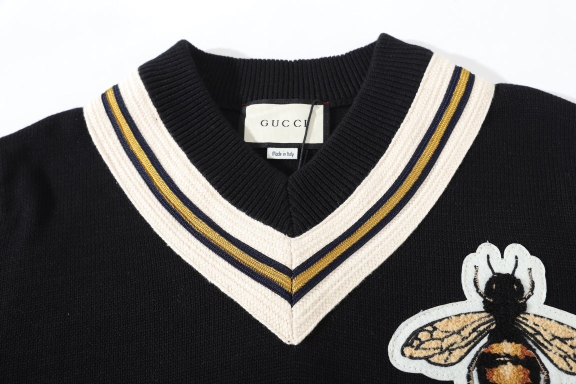Gucci Bee V-Neck Sweater "Black"