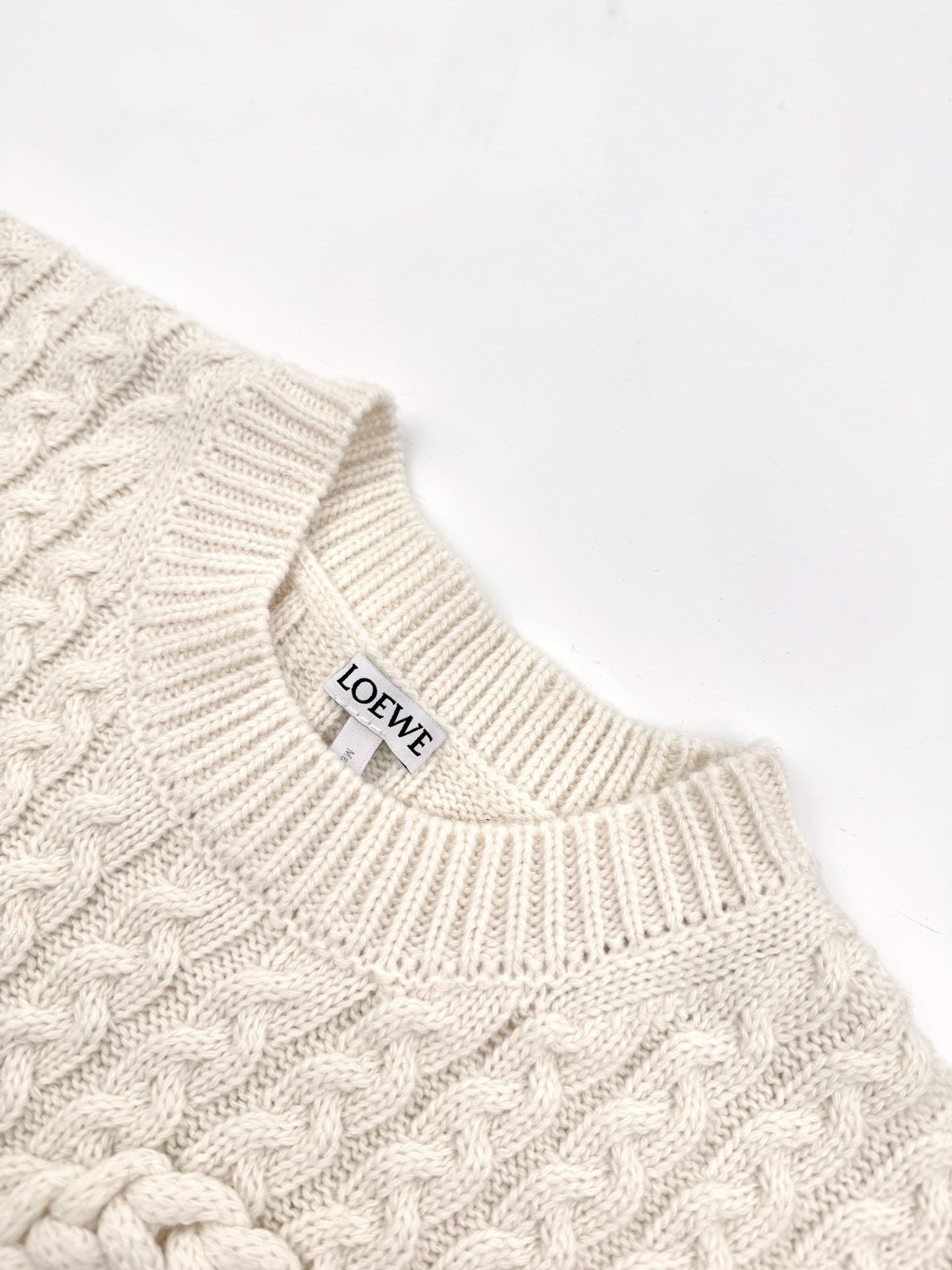 Loewe Anagram Cable-Knit Wool Vest "White"