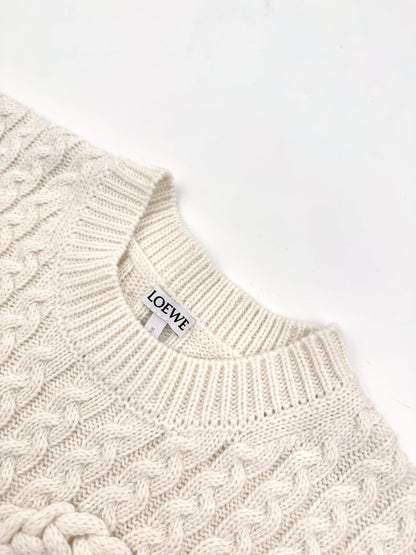 Loewe Anagram Cable-Knit Wool Vest "White"