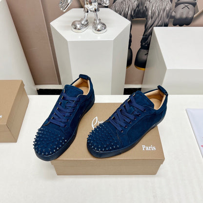 Christian Louboutin Louis Junior Spikes Orlato Veau Velours "Navy Blue"