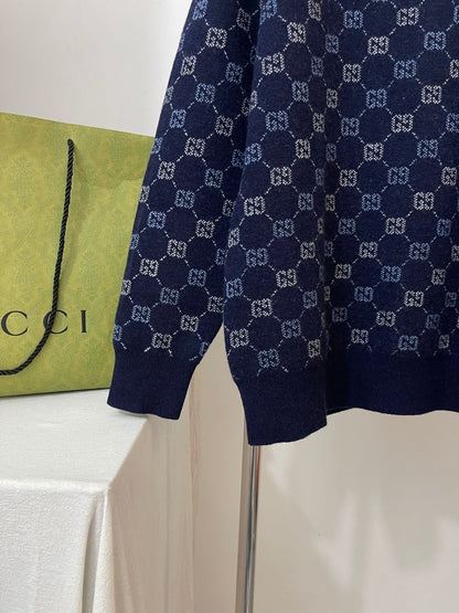 Gucci GG Double Wool Knit Sweater "Dark Blue"