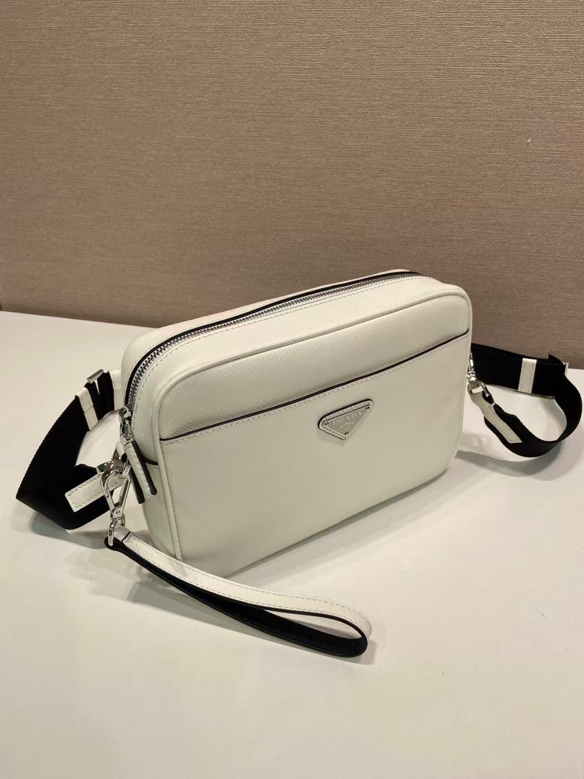 Prada Saffiano Leather Shoulder Bag "Chalk White"