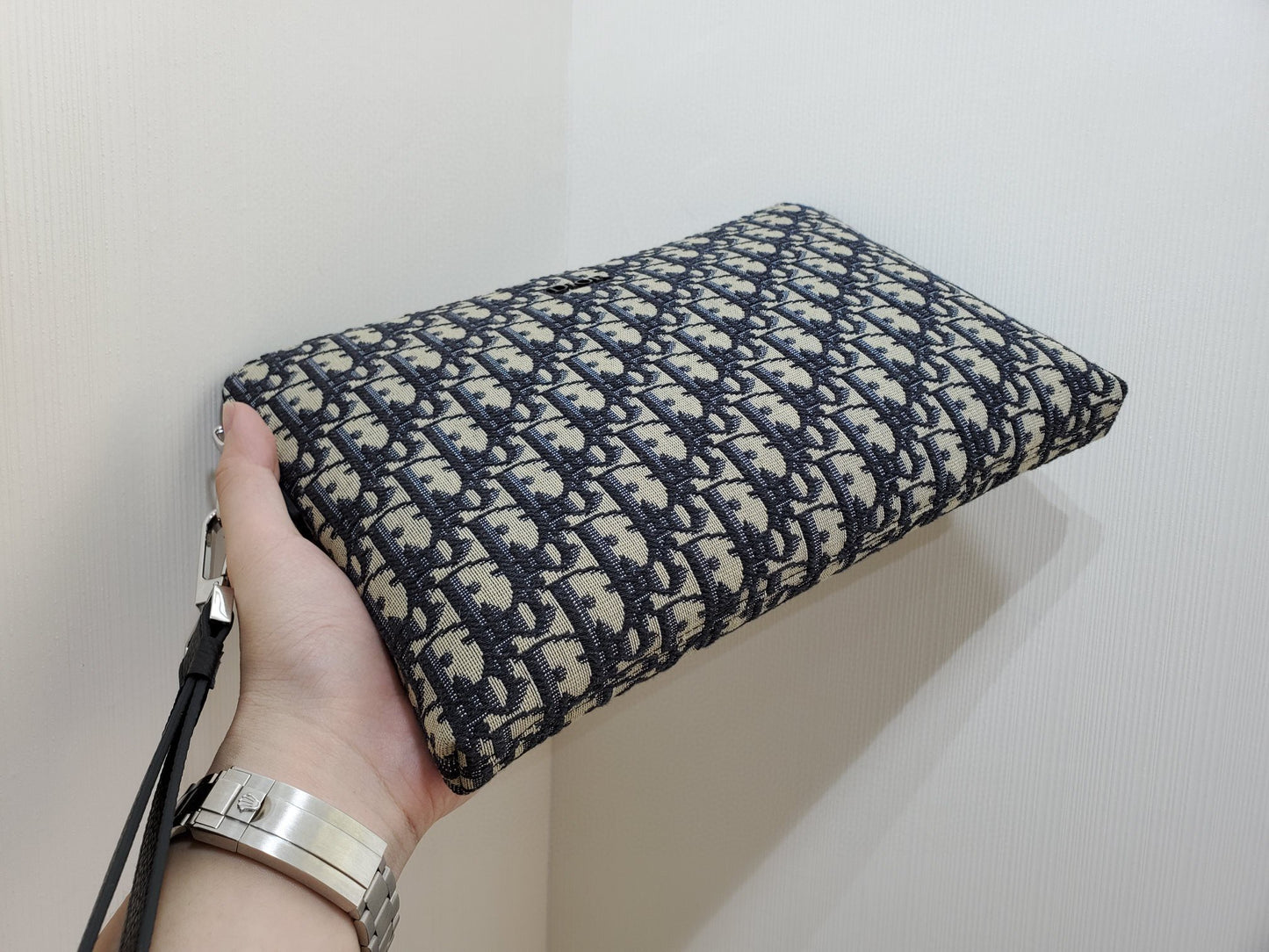 Dior A4 Zipped Pouch "Beige and Black Dior Oblique Jacquard"