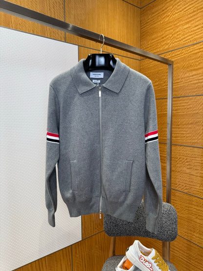 Thom Browne RWB Stripe Zipped Cardigan "Gray"