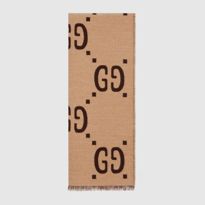 Gucci GG Jacuard Wool and Silk Scarf "Beige"