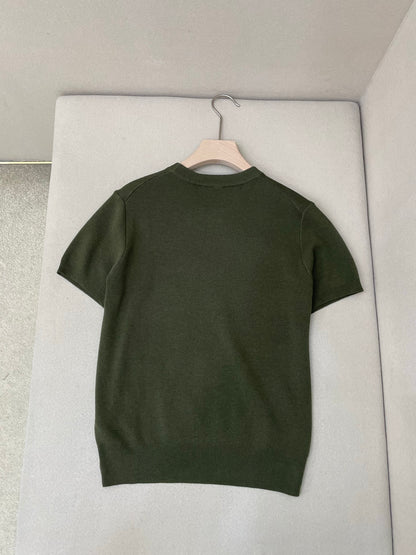 Gucci Silk Cotton T-shirt with Gucci Intarsia "Forest Green"