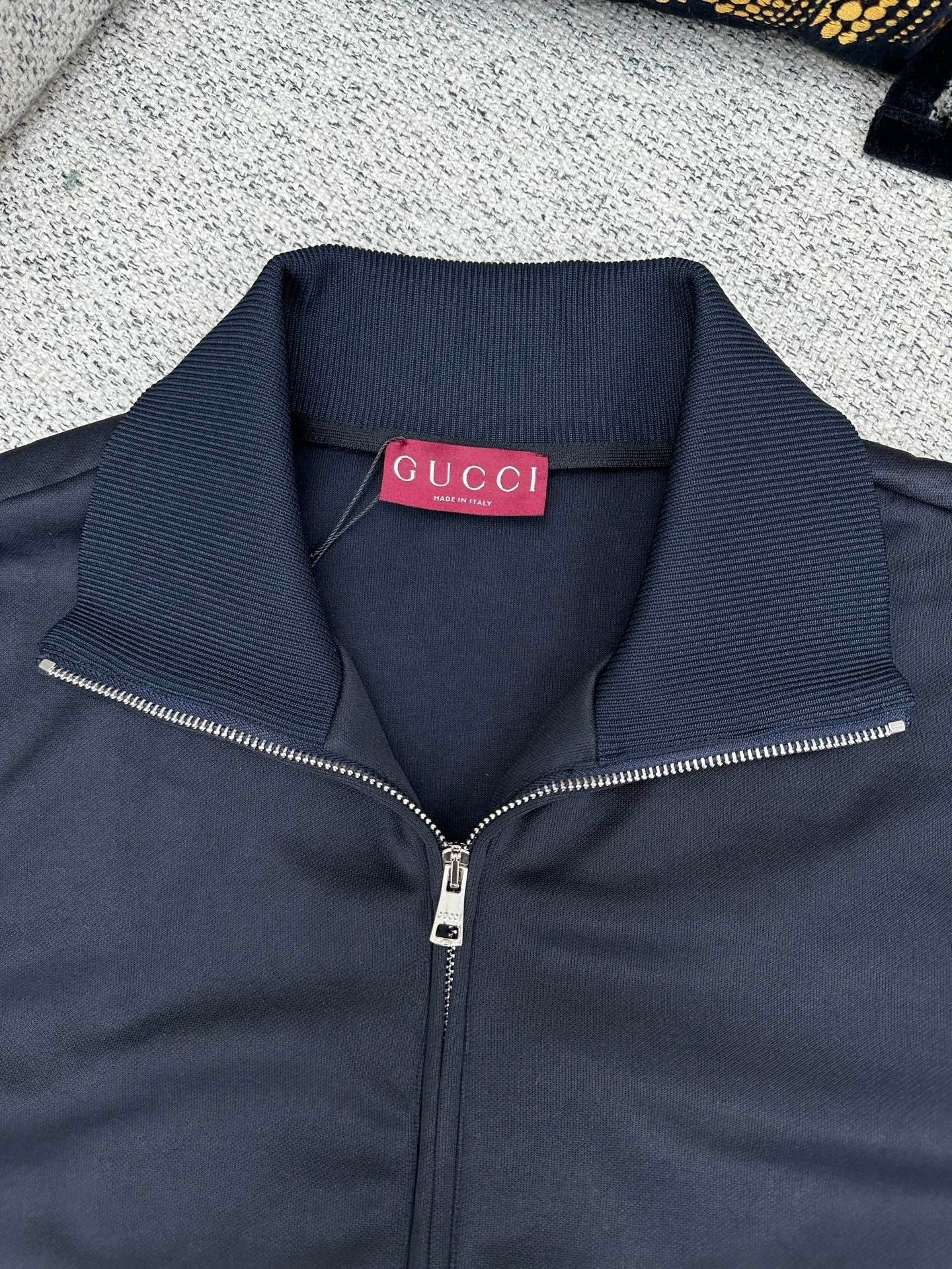 Gucci Technical Jersey Zip Jacket with Web "Dark Blue"