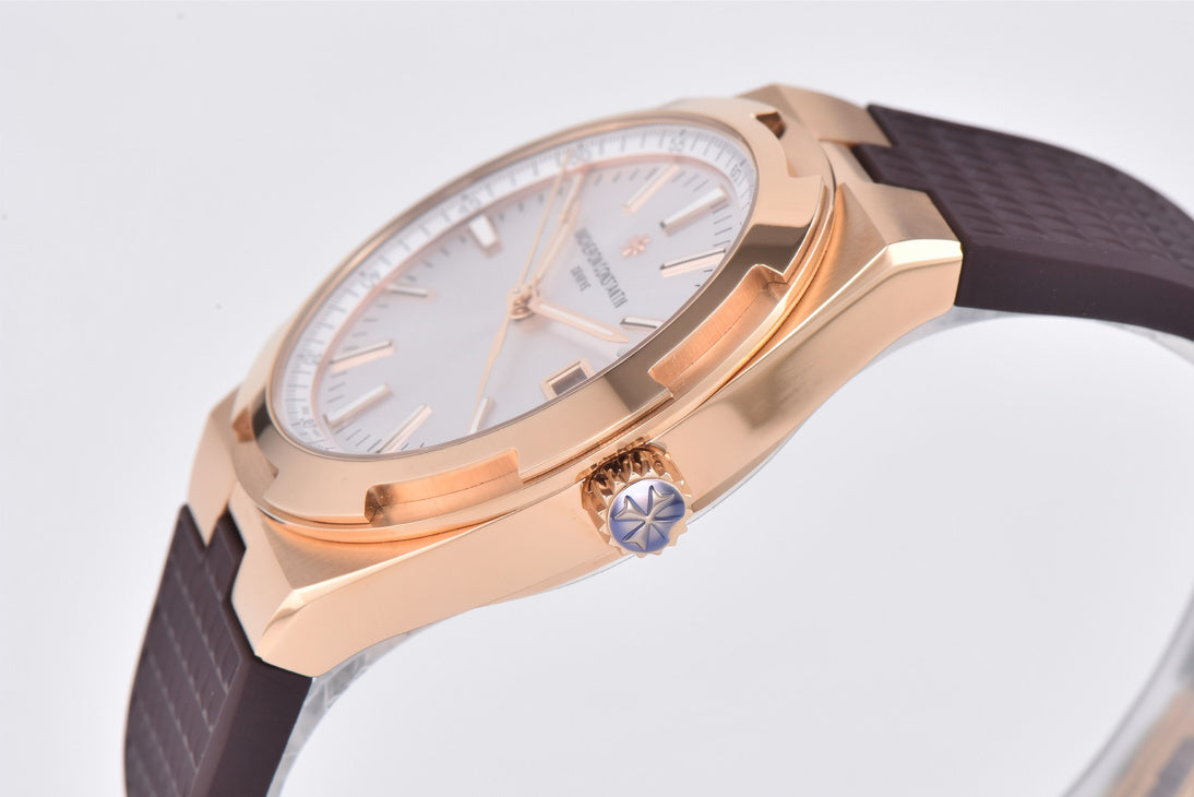 Vacheron Constantin Overseas 41mm Brown Rubber Strap Silver Dial