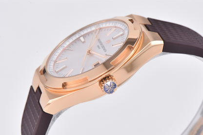 Vacheron Constantin Overseas 41mm Brown Rubber Strap Silver Dial