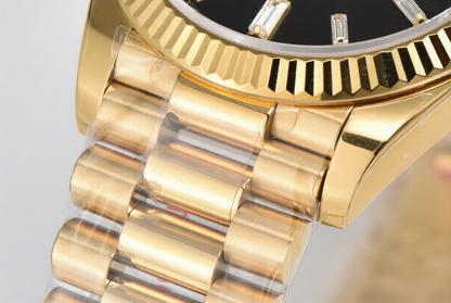 Rolex Day Date 40mm Yellow Gold President Bracelet Black Cryatal Dial