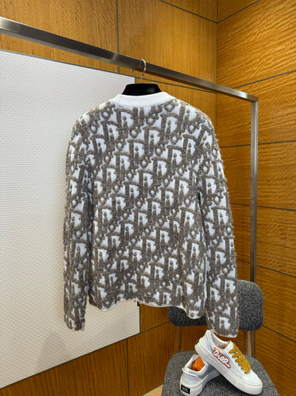 Dior Oblique Cardigan "White Wool Blend Fabric with Oblique pattern"
