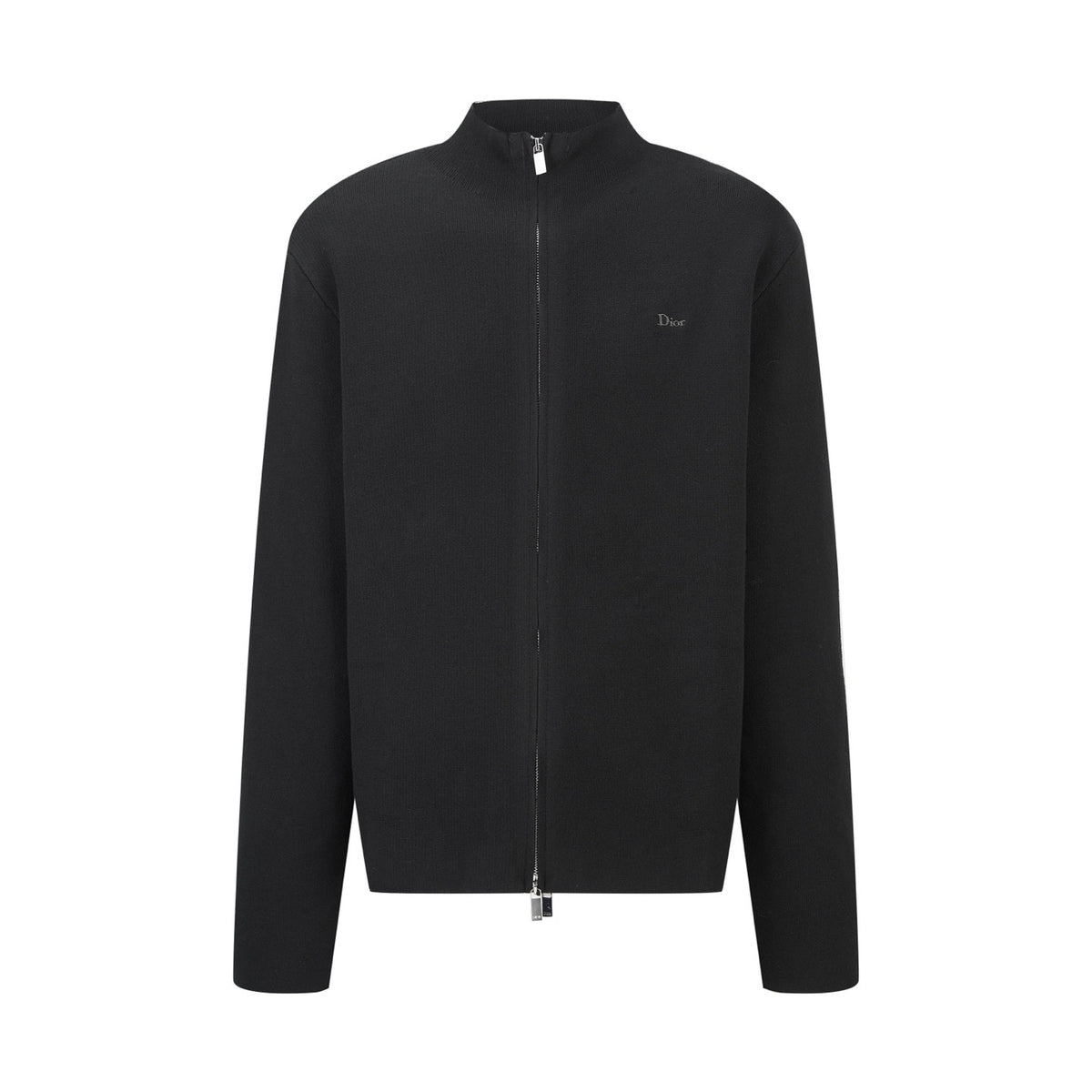 Dior Zipped Cardigan with Dior Embroidery "Black Wool Interlock"