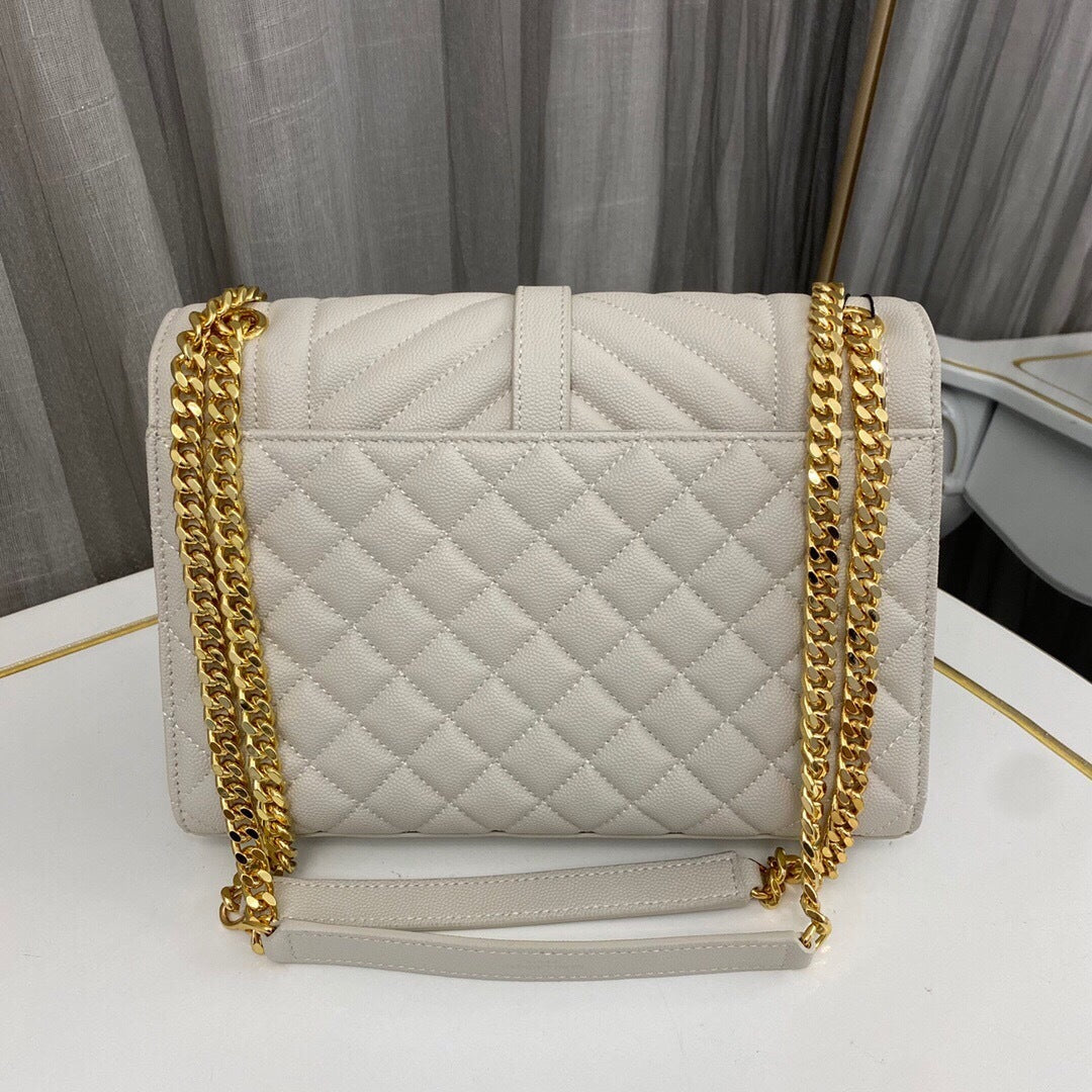 Saint Laurent Envlope Medium in Quilted Grain De Poudre Embossed Leather