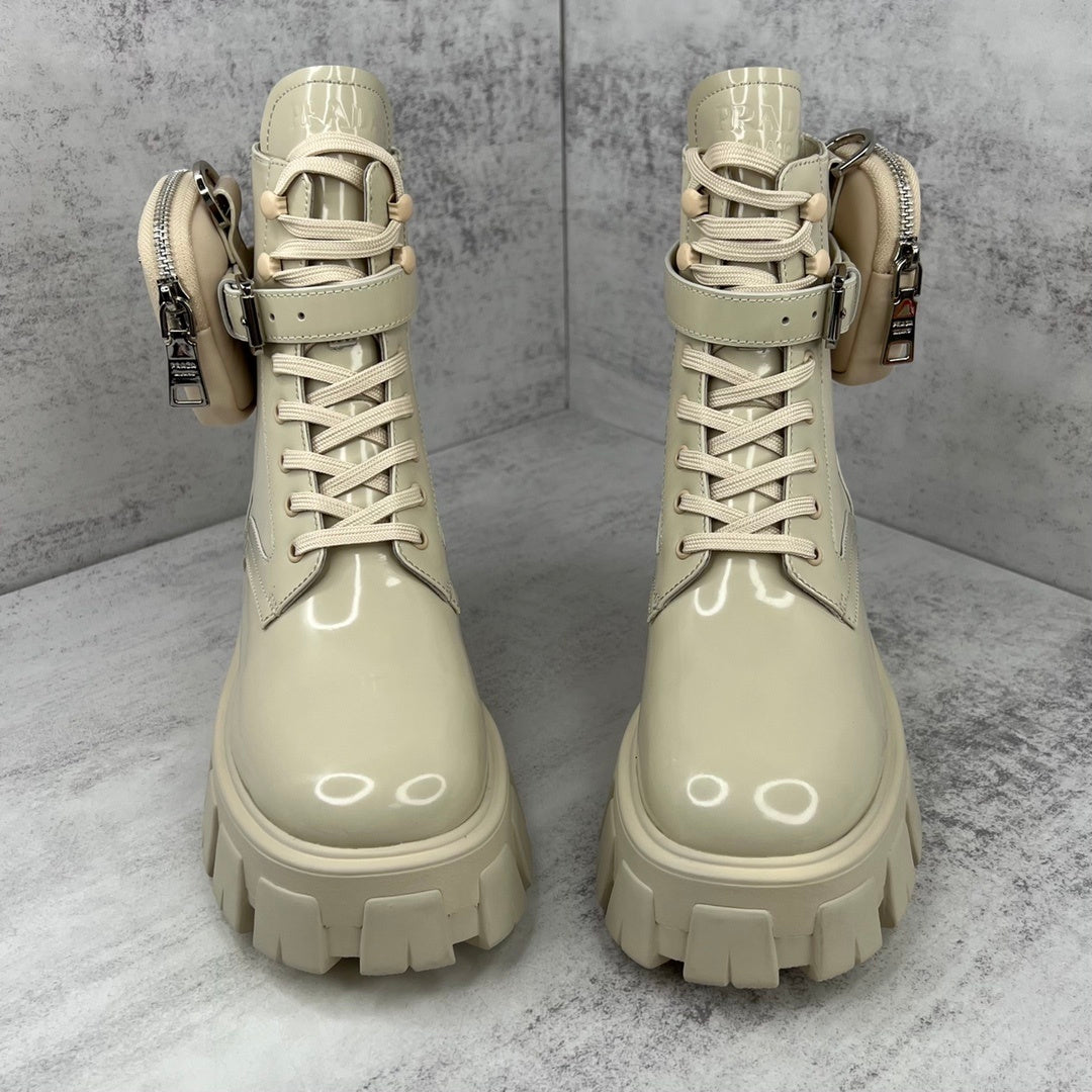 Prada Monolith Leather Boots "Beige"