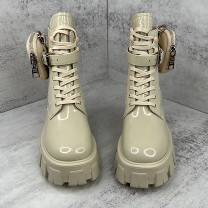 Prada Monolith Leather Boots "Beige"