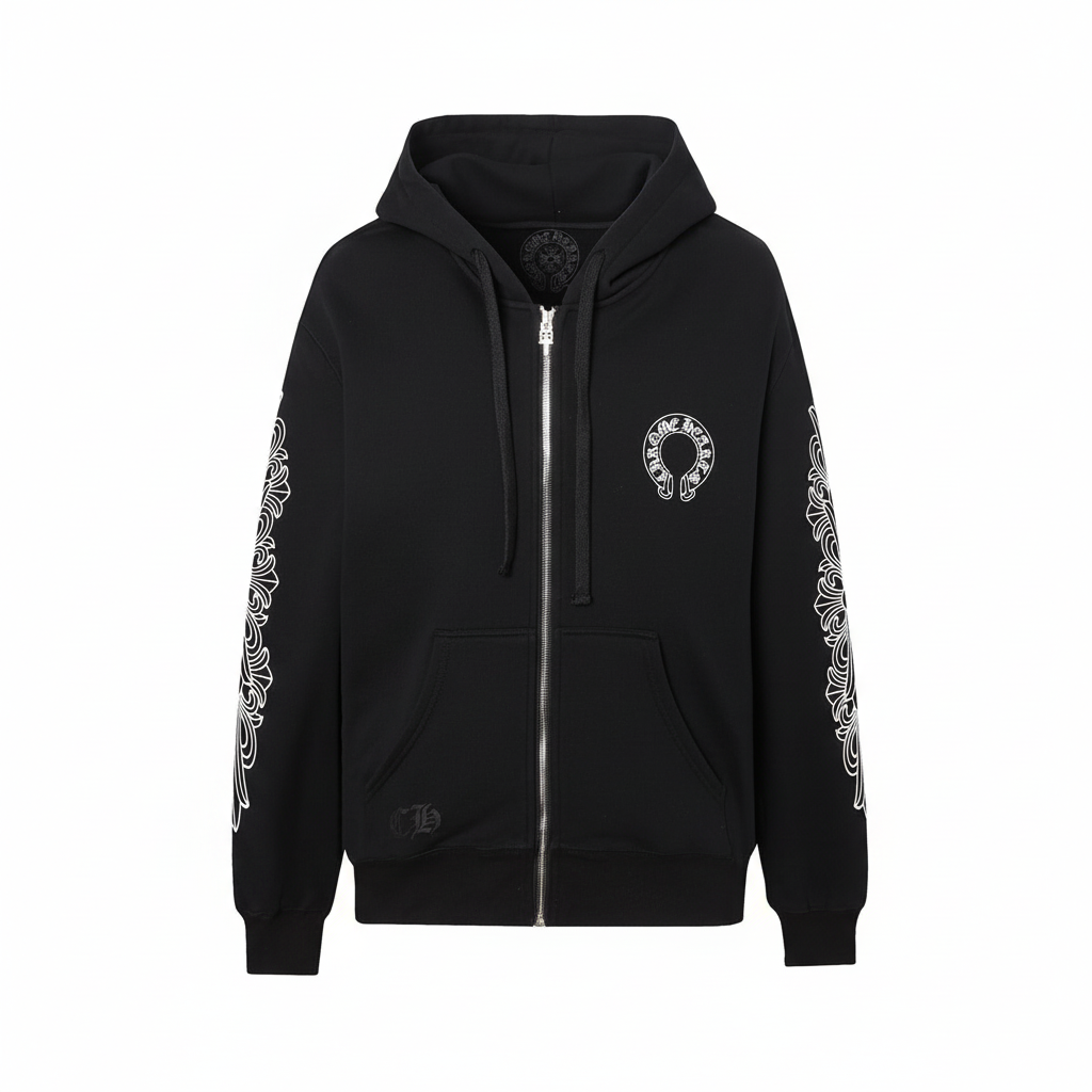 Chrome Hearts Zip-Up Hoodie "Black-White"