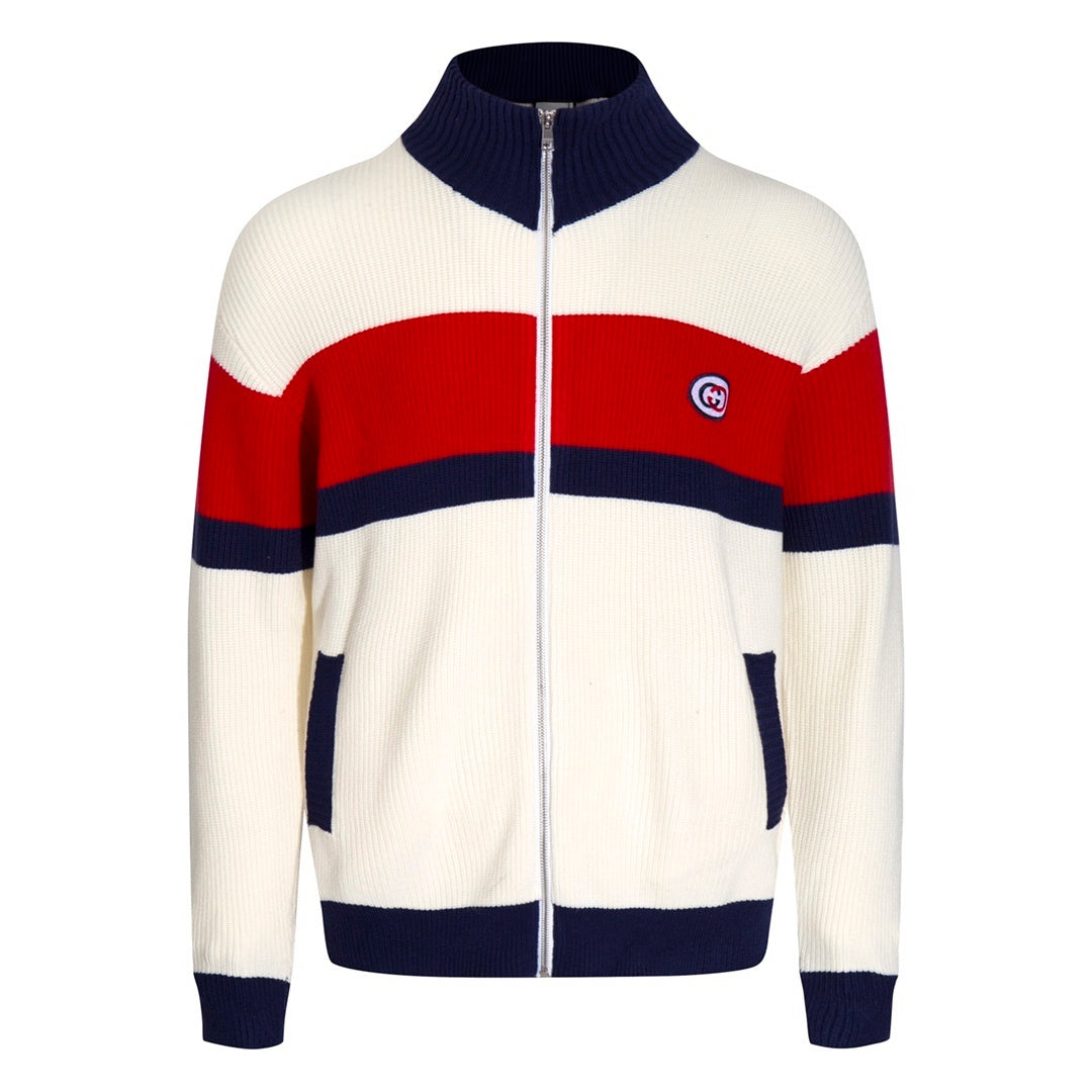 Gucci Zip-Up Sweater "Ivory-Red-Navy Blue"