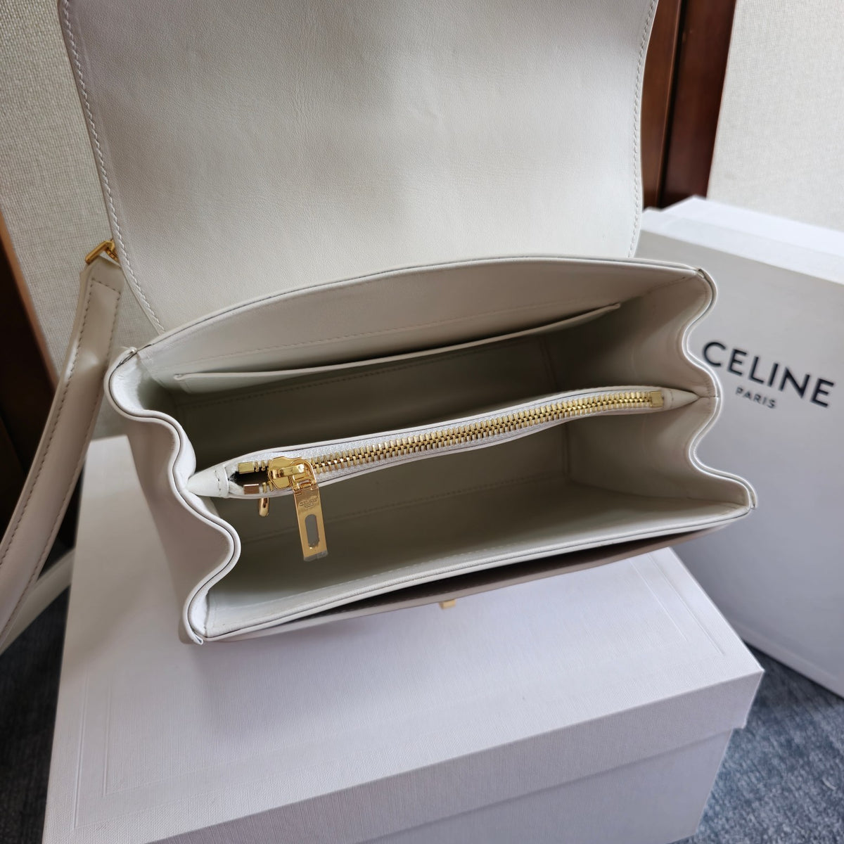 Celine Small 16 Bag in Natural Calfskin "White"