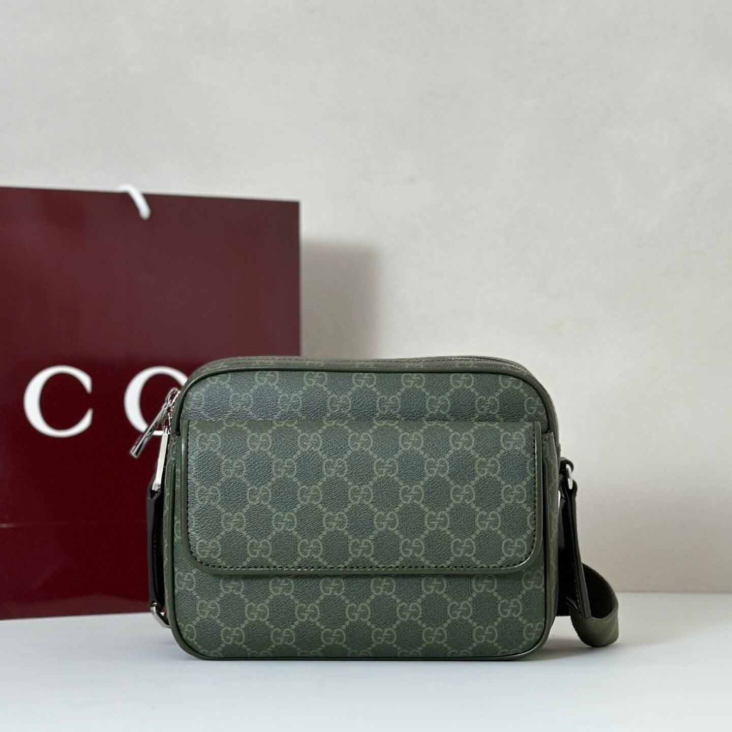 Gucci GG Monogram Small Crossbody Bag "Forest Green GG Fabric"
