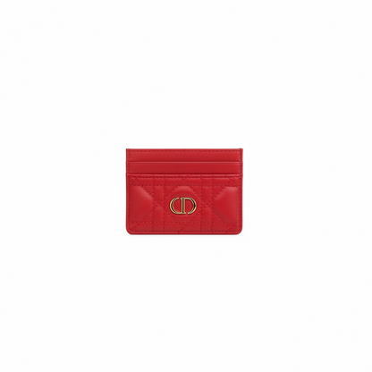Dior Caro Freesia Card Holder "Red Supple Cannage Calfskin"